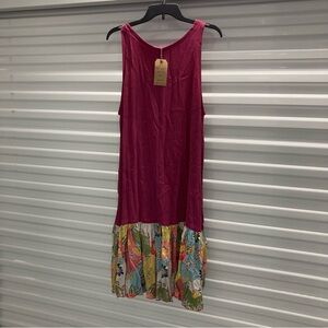 Vibrant Pink Floral Hem Midi Dress